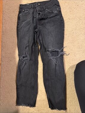 GAP Washed Black Straight-Leg Ripped Jeans
